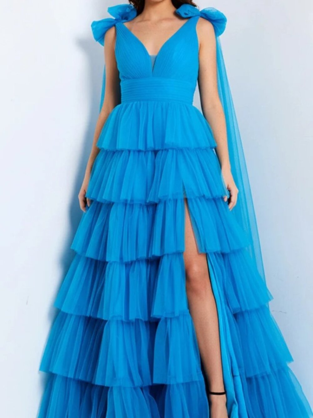 NWT Jovani 48288 Tiered Ruffle Bows A-line Prom Dress Turquoise size 22